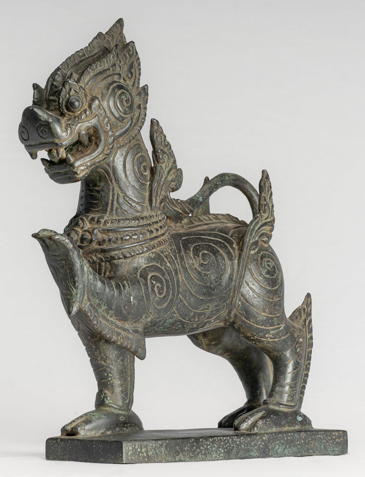 Antique Burmese Style Bronze Standing Chinthe Guardian Temple Lion - 36cm/14"