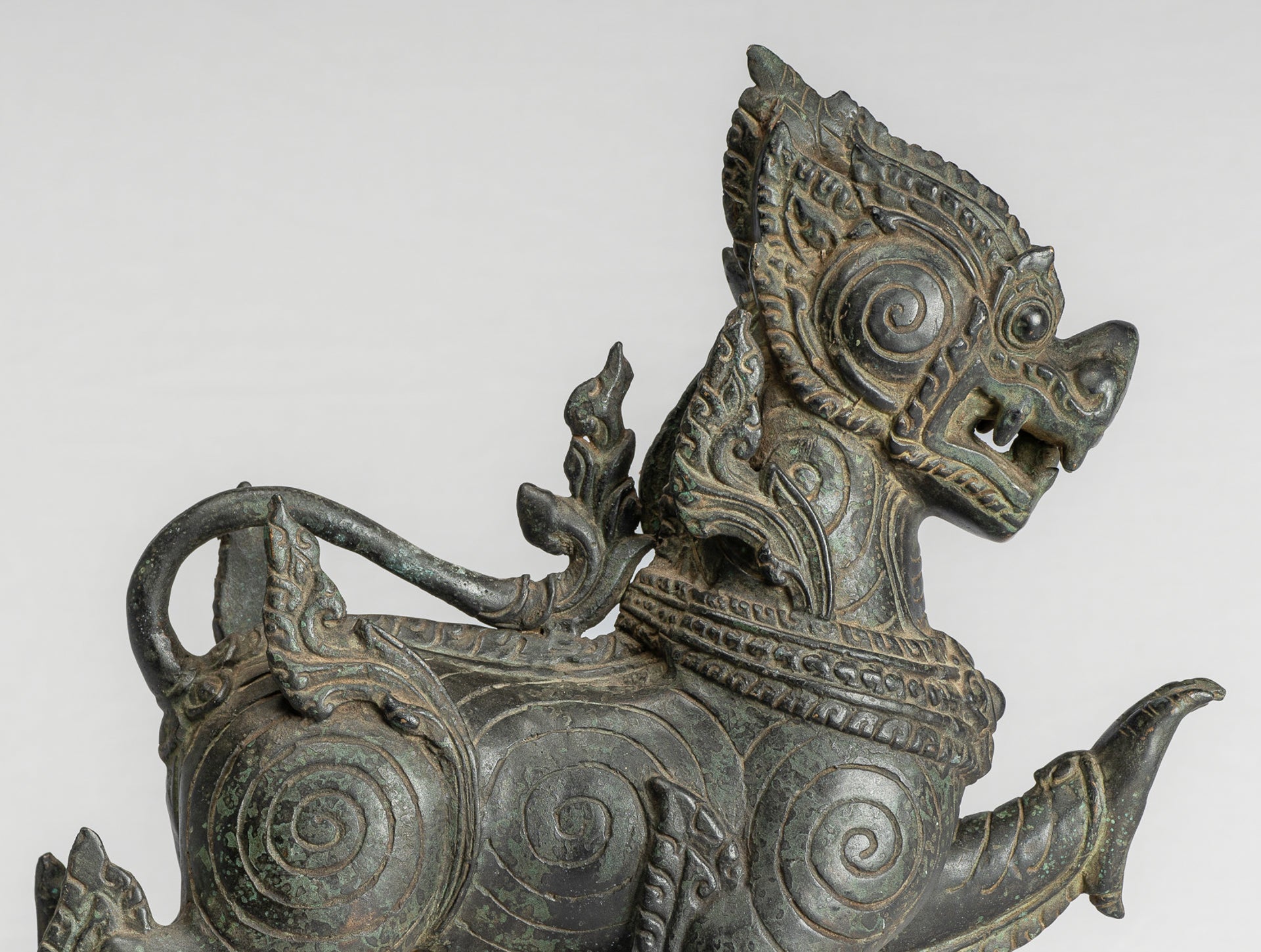 Antique Burmese Style Bronze Standing Chinthe Guardian Temple Lion - 36cm/14"