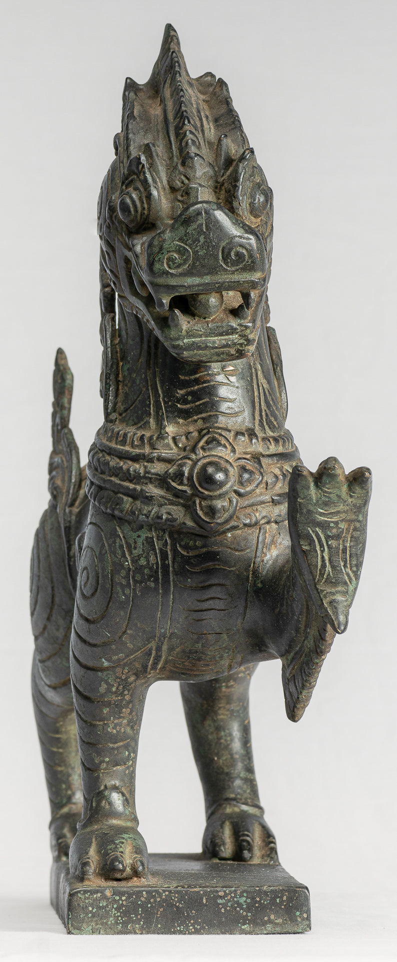 Antique Burmese Style Bronze Standing Chinthe Guardian Temple Lion - 36cm/14"