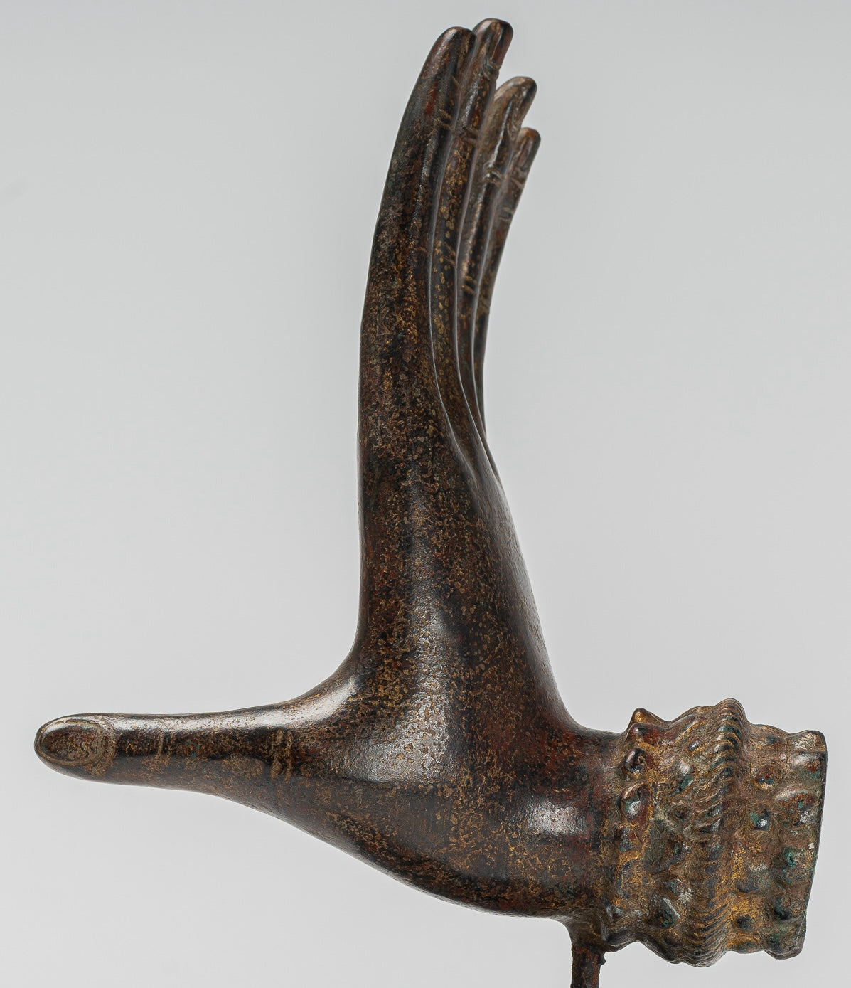 Antique Thai Style Southeast Asia Mounted Bronze Protection Thai Hand - 27cm/11"