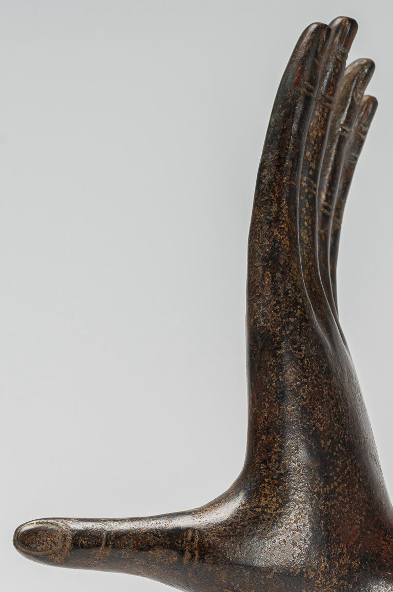 Antique Thai Style Southeast Asia Mounted Bronze Protection Thai Hand - 27cm/11"