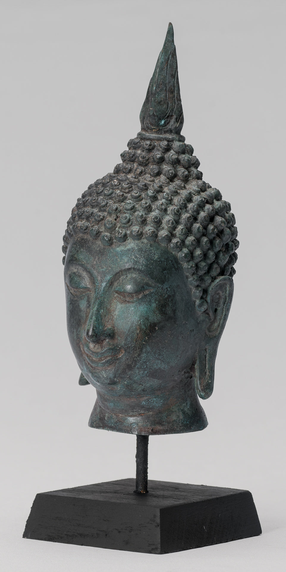 Buddha Head - Antique Thai Style Sukhothai Mounted Bronze Buddha Head - 22cm/9"
