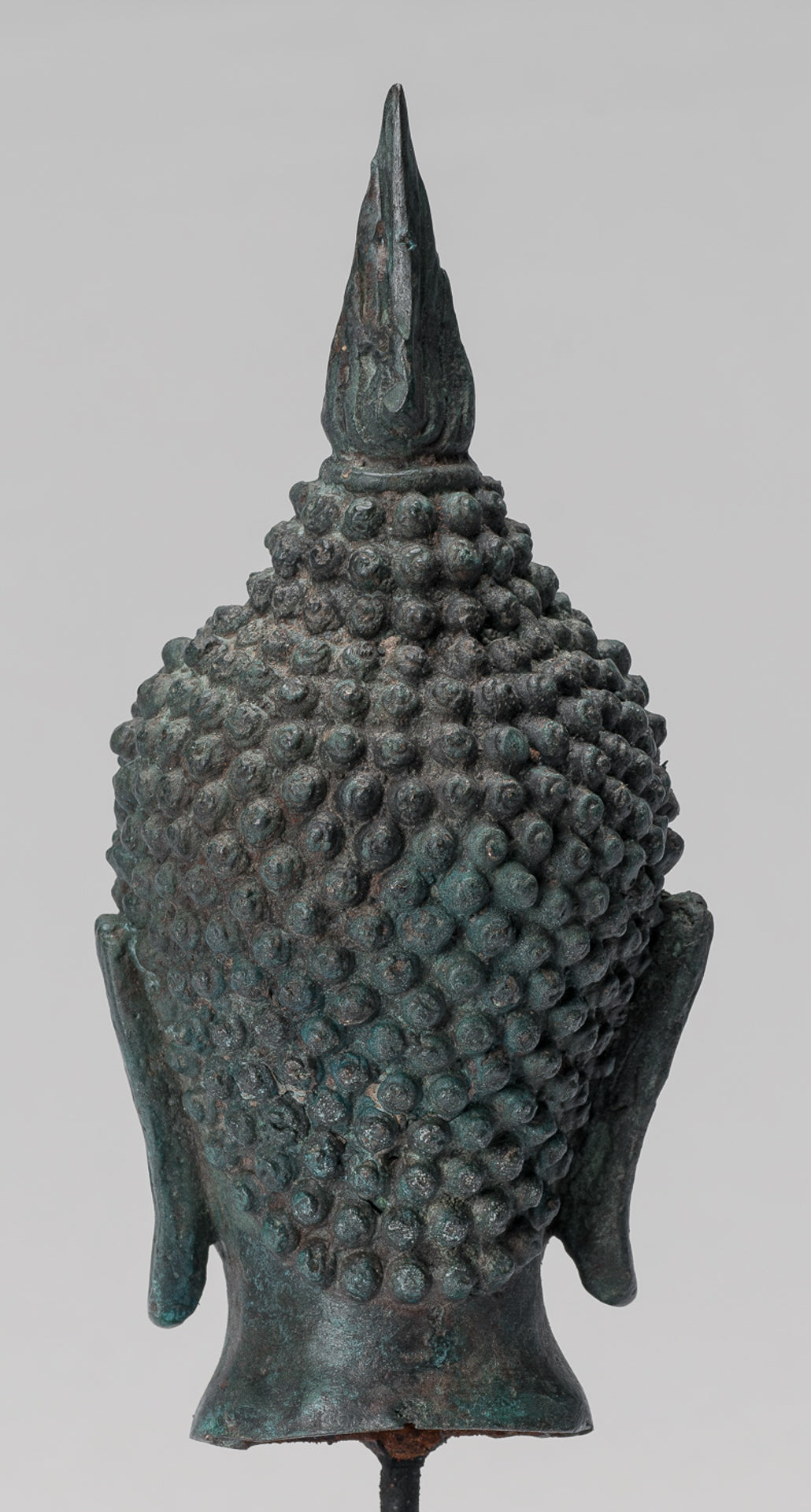 Buddha Head - Antique Thai Style Sukhothai Mounted Bronze Buddha Head - 22cm/9"