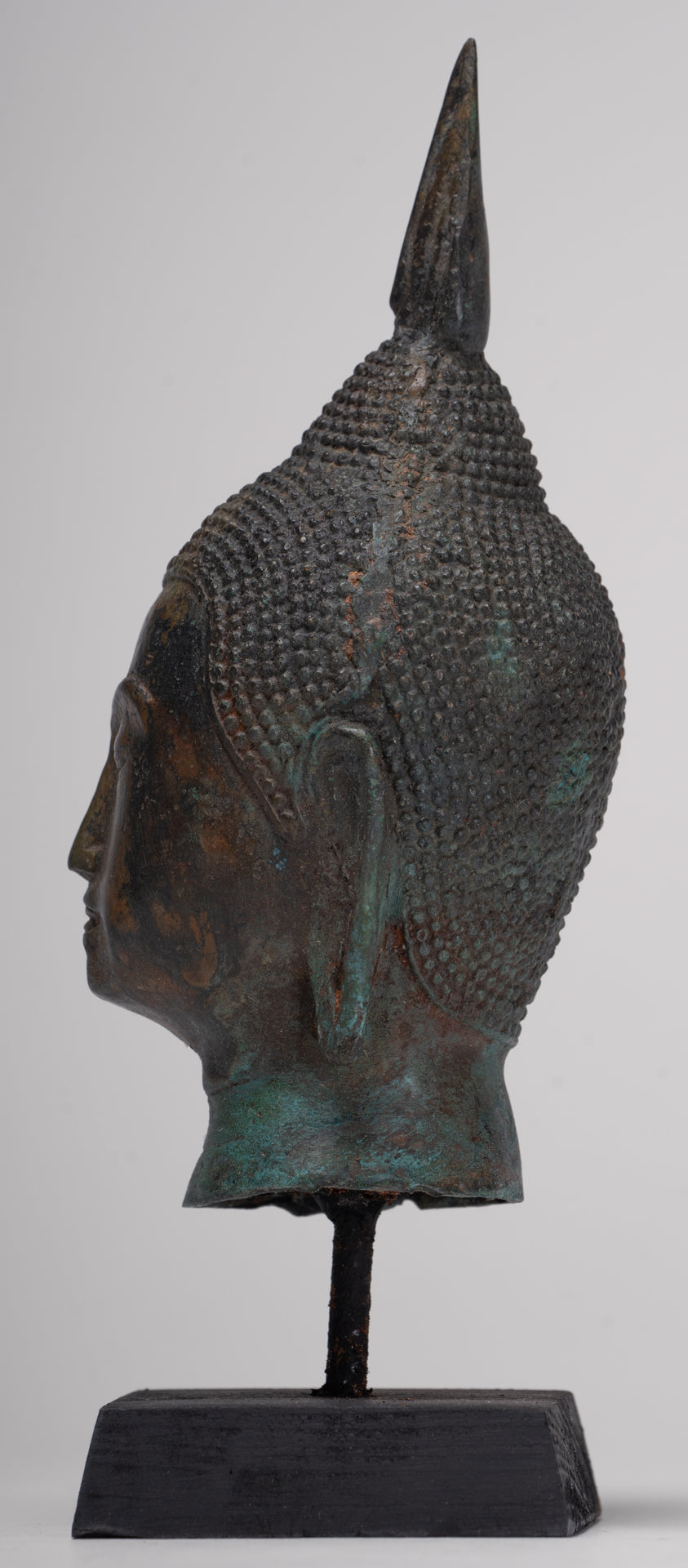 Buddha Head - Antique Thai Style Sukhothai Mounted Bronze Buddha Head - 22.5cm/9"