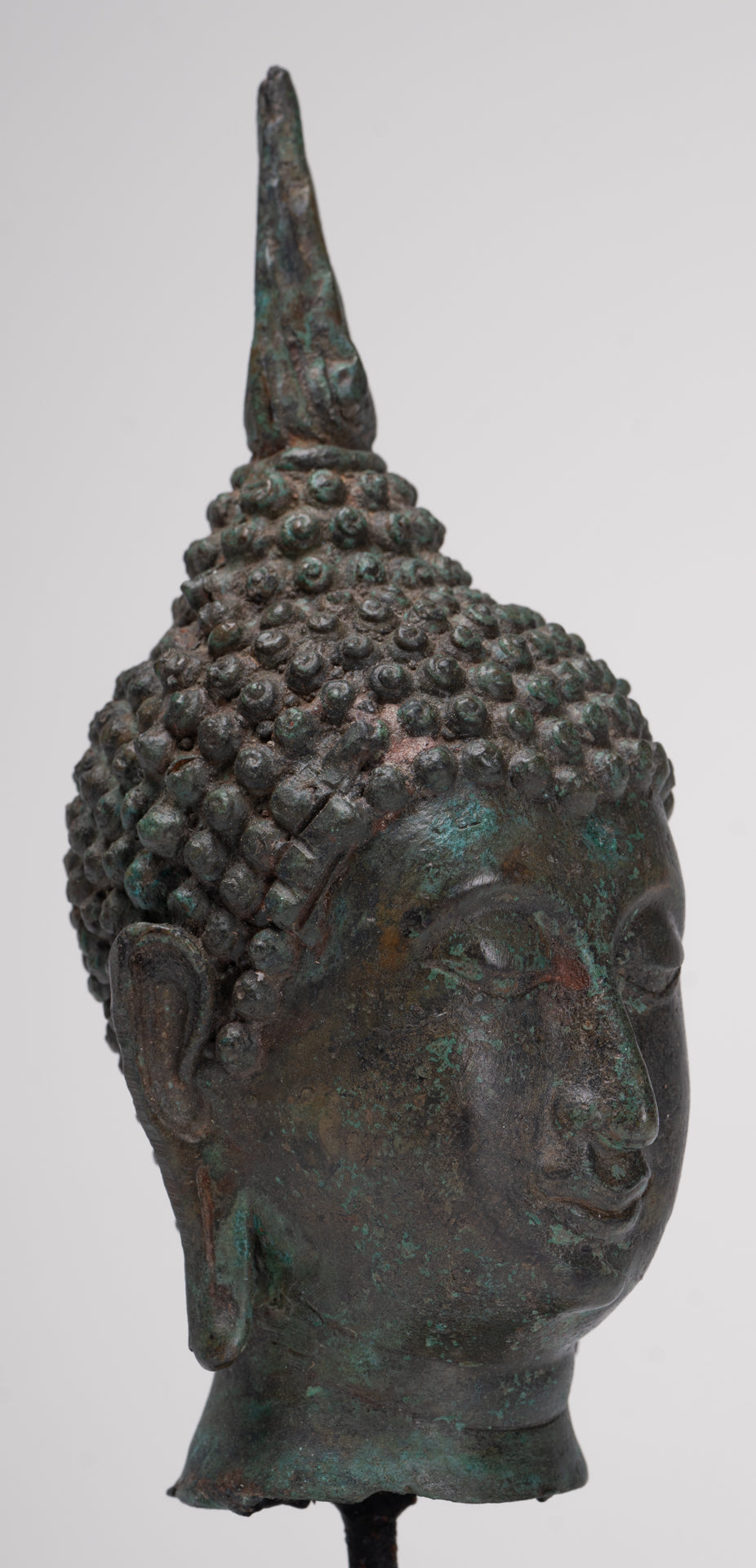Antique Thai Style Sukhothai Mounted Bronze Buddha Head - 22.5cm/9"