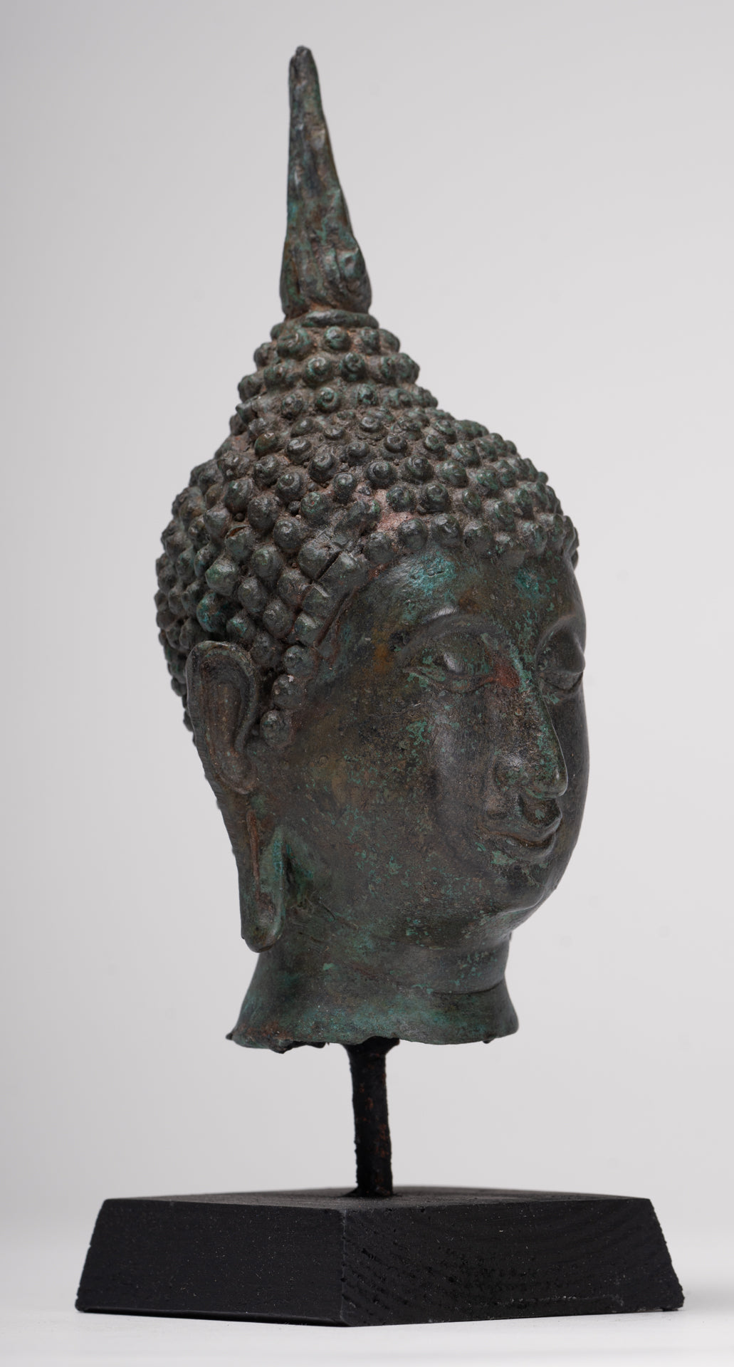 Antique Thai Style Sukhothai Mounted Bronze Buddha Head - 22.5cm/9"