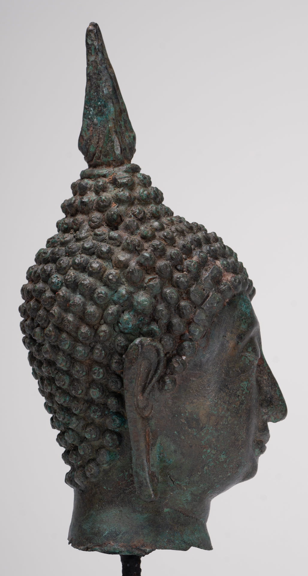 Antique Thai Style Sukhothai Mounted Bronze Buddha Head - 22.5cm/9"