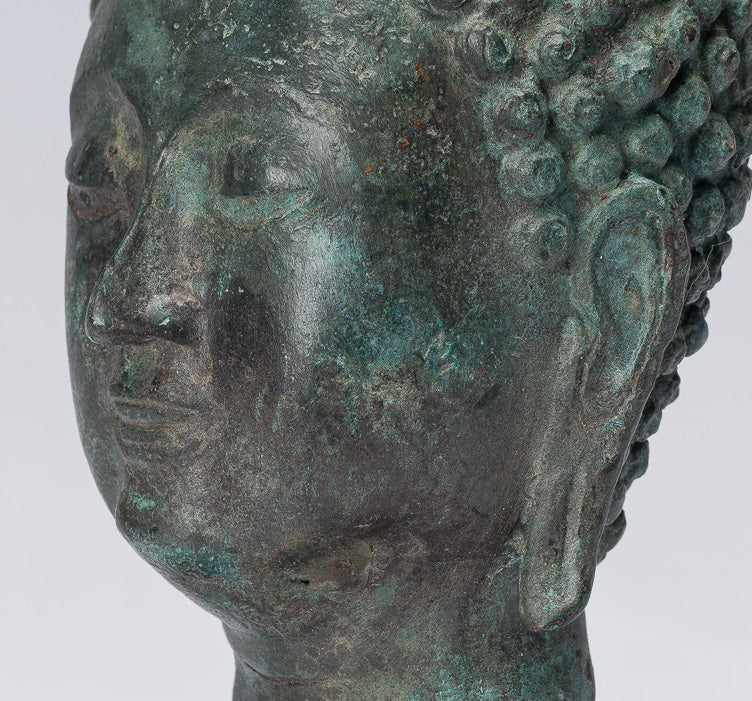 Testa di Buddha - Antique Thai Style Thang Saen Monted Bronzo Buddha Head - 18 cm/7 "