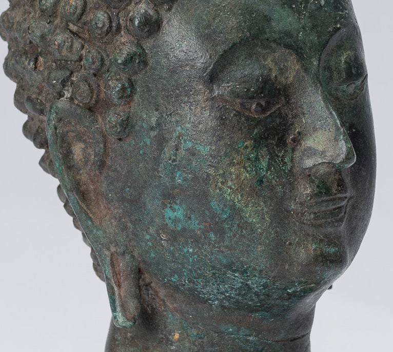 Testa di Buddha - Antique Thai Style Thang Saen Monted Bronzo Buddha Head - 18 cm/7 "