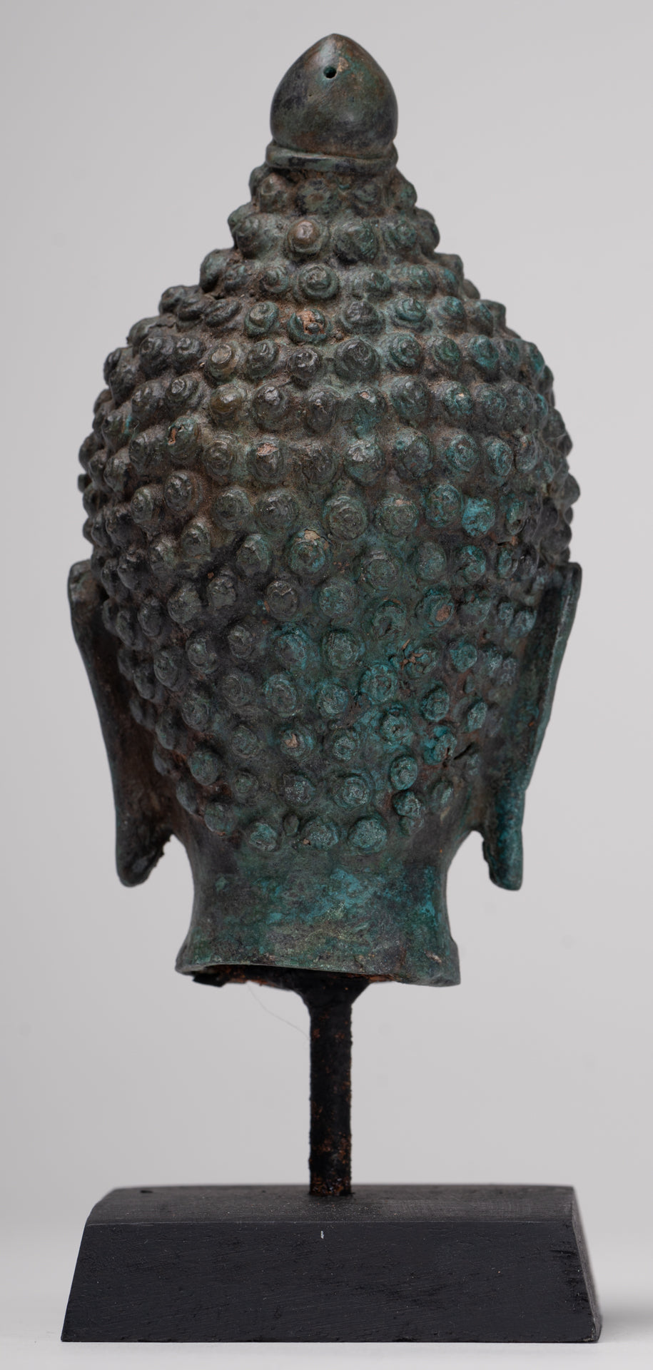 Buddha Head - Antique Thai Style Chiang Saen Mounted Bronze Buddha Head - 19cm/8"