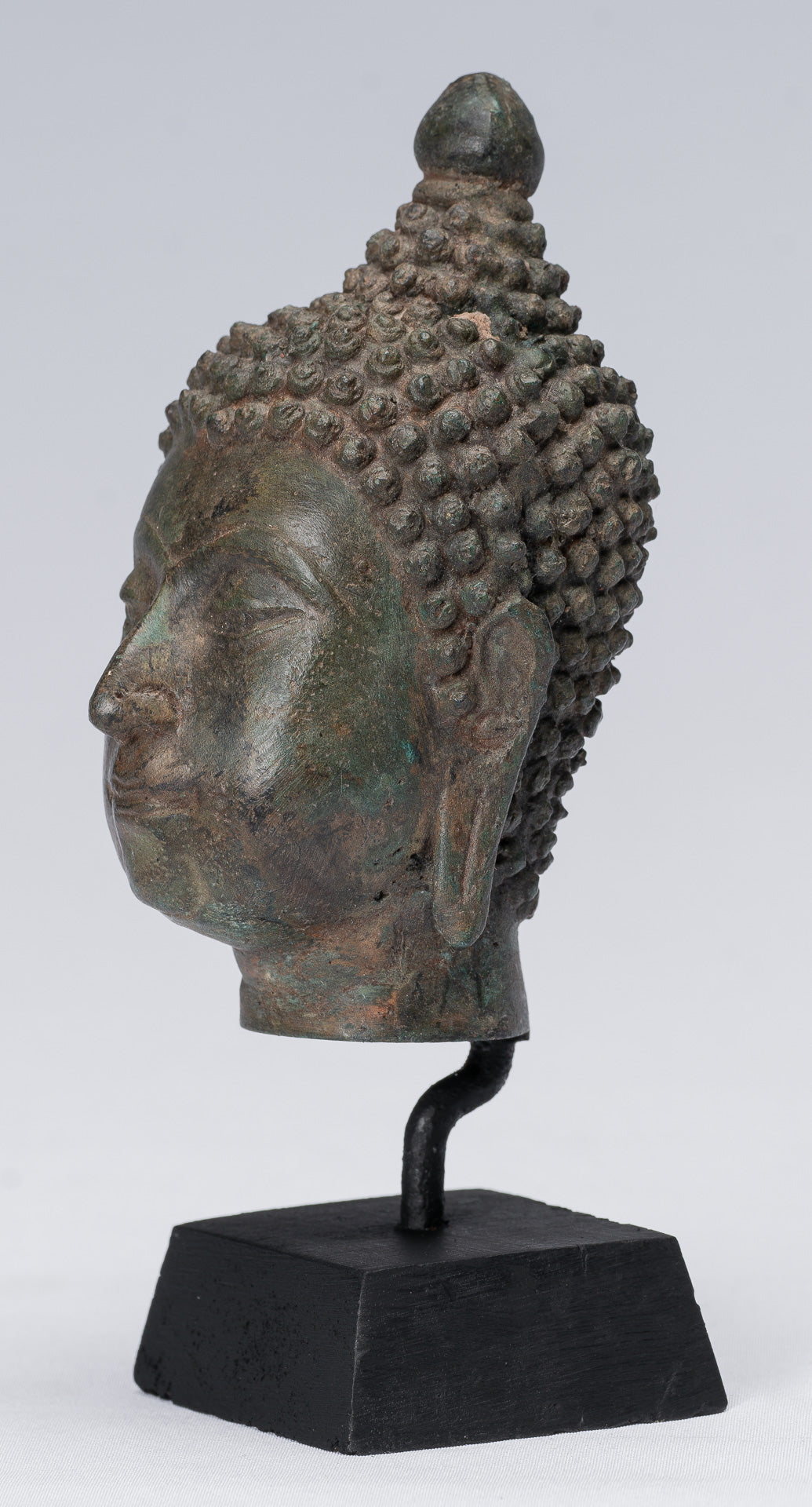 Buddha Head - Antique Thai Style Chiang Saen Mounted Bronze Buddha Head - 16cm/6"