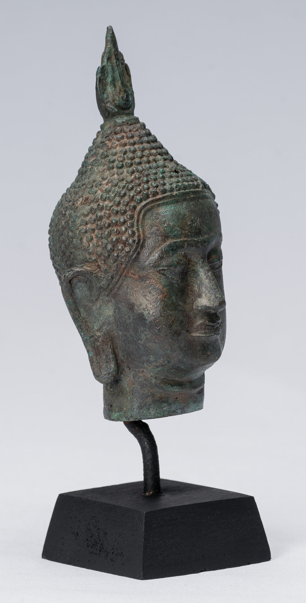 Buddha Head - Antique Thai Style Sukhothai Mounted Bronze Buddha Head - 17cm/7"