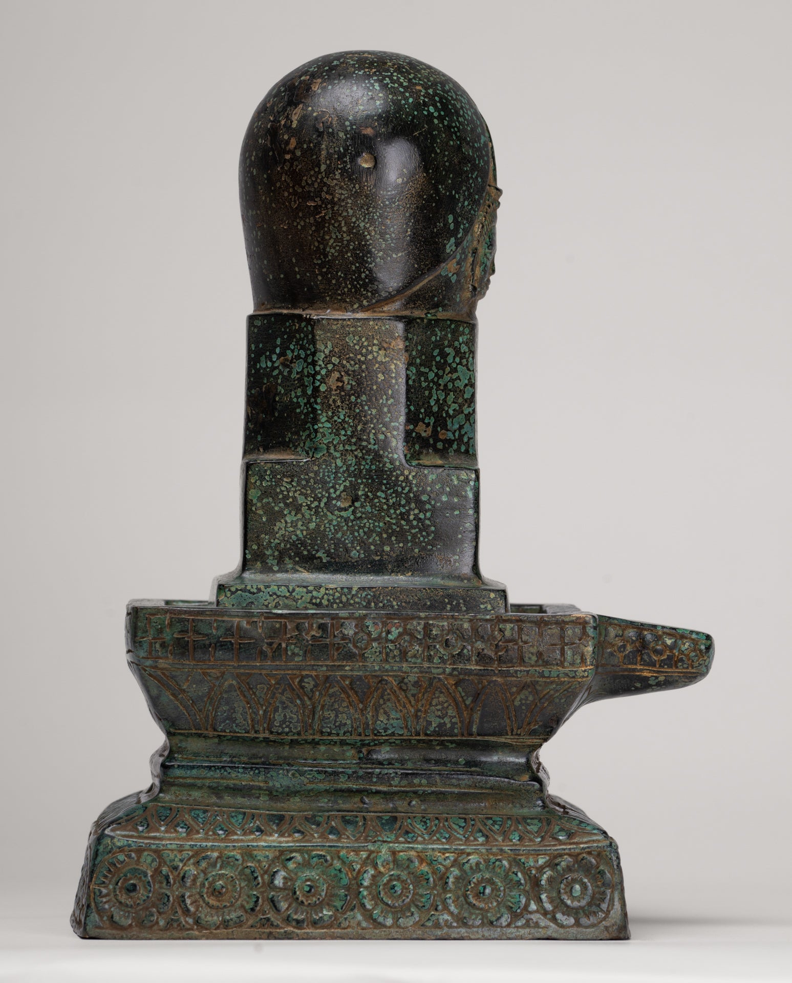 Linga Statue - Antique Khmer Style Bronze Linga / Lingnum & Yoni - 26cm/10"