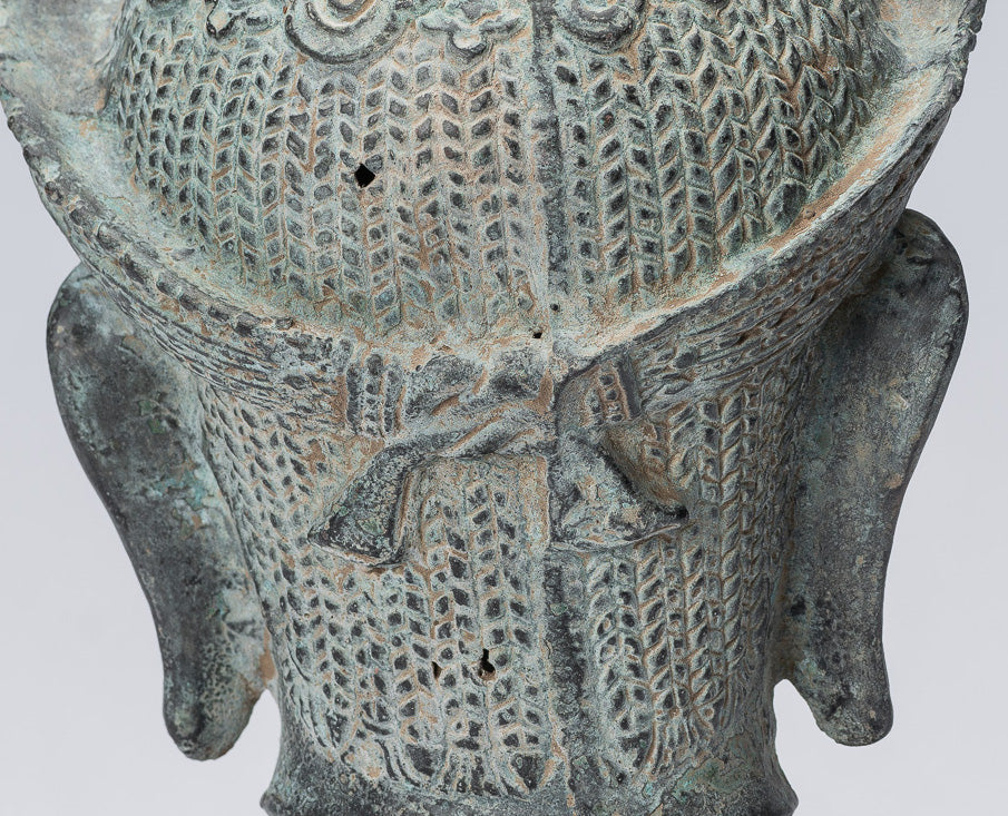 Statue Vishnu - Antique Banteay SREI STILE BRONZE KHMER Vishnu Head - 24 cm / 10 "