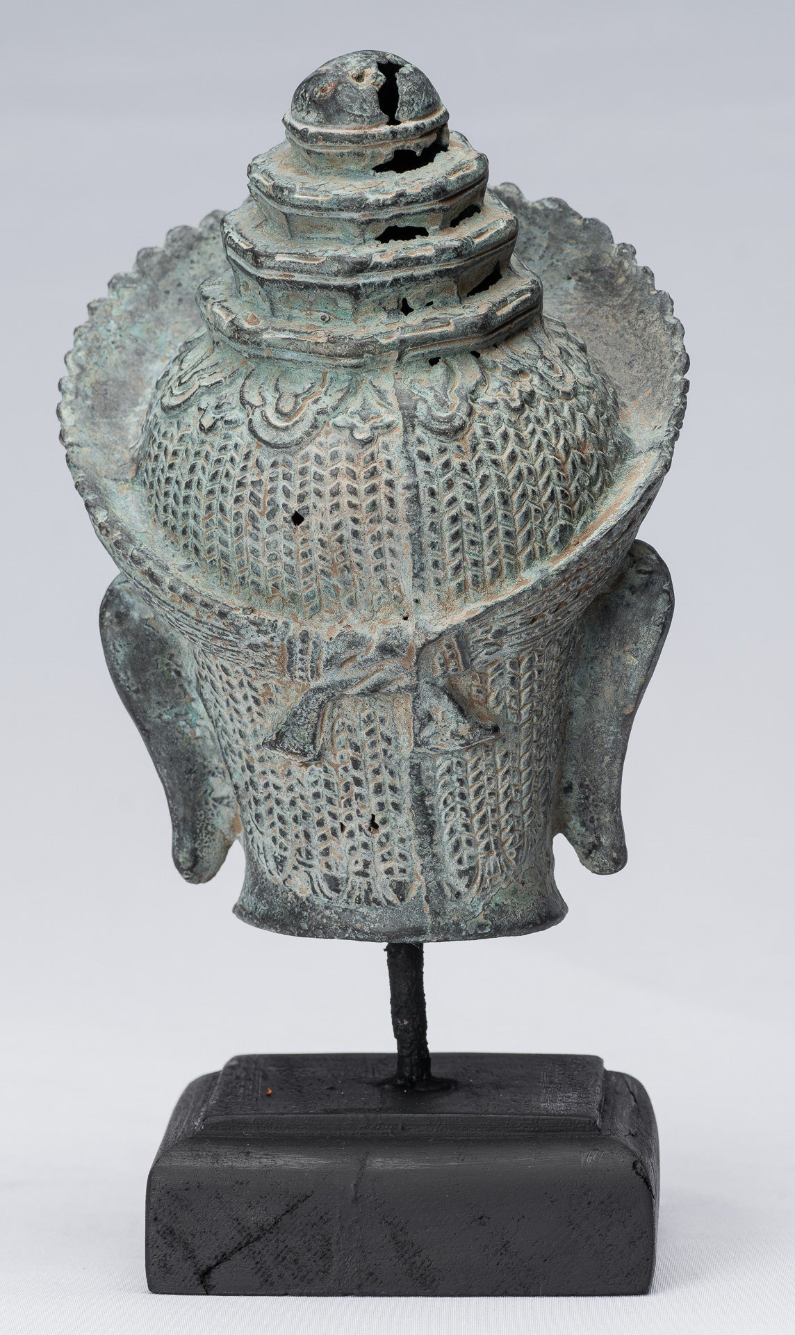 Statue Vishnu - Antique Banteay SREI STILE BRONZE KHMER Vishnu Head - 24 cm / 10 "