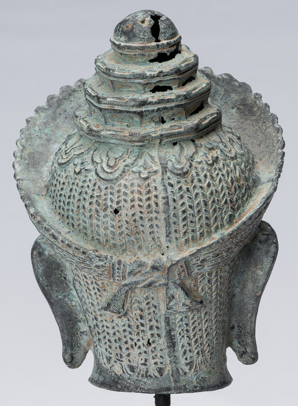 Statue Vishnu - Antique Banteay SREI STILE BRONZE KHMER Vishnu Head - 24 cm / 10 "