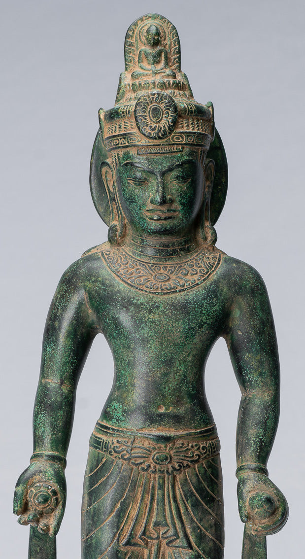 Antiker Bronze-Guimet-Museums-Bodhisattva Avalokiteshvara-Mitgefühl im Phnom-Da-Stil – 46 cm.