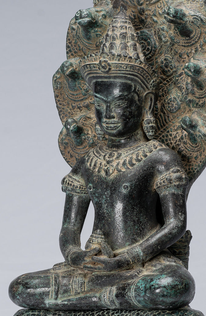 Buddha Statue-Antike Bayon Style Khmer Seated Bronze Naga Meditation Buddha-57cm/23 "
