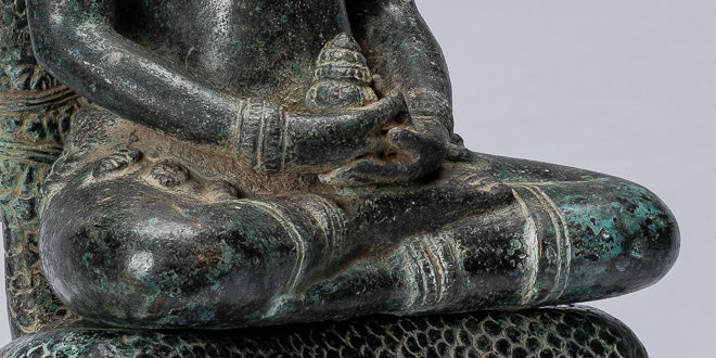 Buddha Statue-Antike Bayon Style Khmer Seated Bronze Naga Meditation Buddha-57cm/23 "