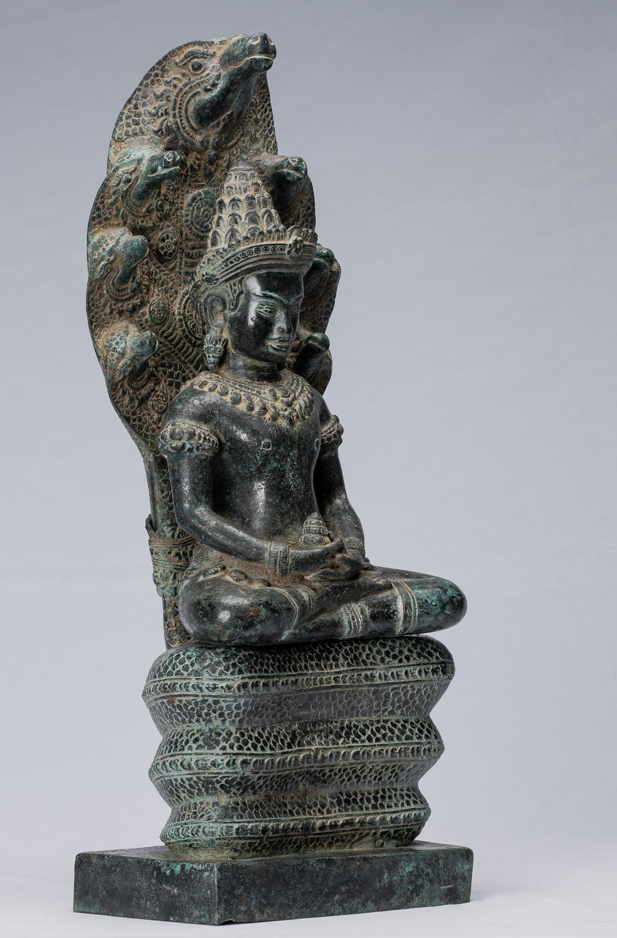 Buddha Statue-Antike Bayon Style Khmer Seated Bronze Naga Meditation Buddha-57cm/23 "