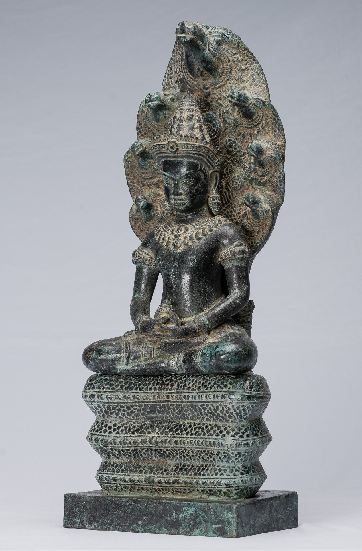 Buddha Statue-Antike Bayon Style Khmer Seated Bronze Naga Meditation Buddha-57cm/23 "