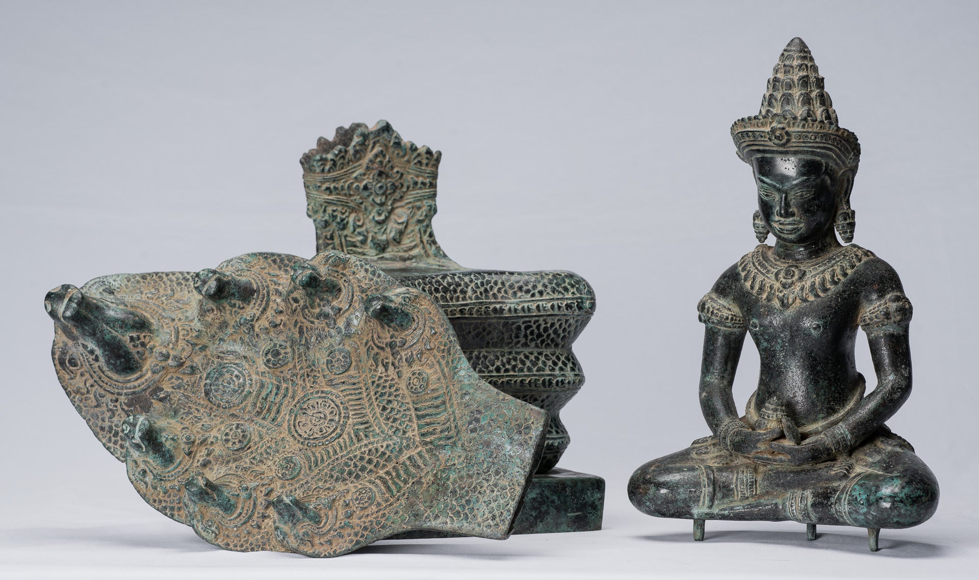 Buddha Statue-Antike Bayon Style Khmer Seated Bronze Naga Meditation Buddha-57cm/23 "