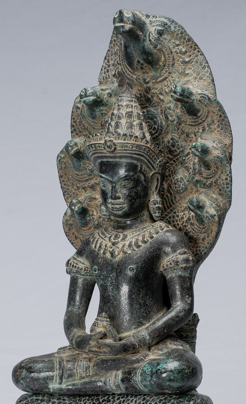 Buddha Statue-Antike Bayon Style Khmer Seated Bronze Naga Meditation Buddha-57cm/23 "