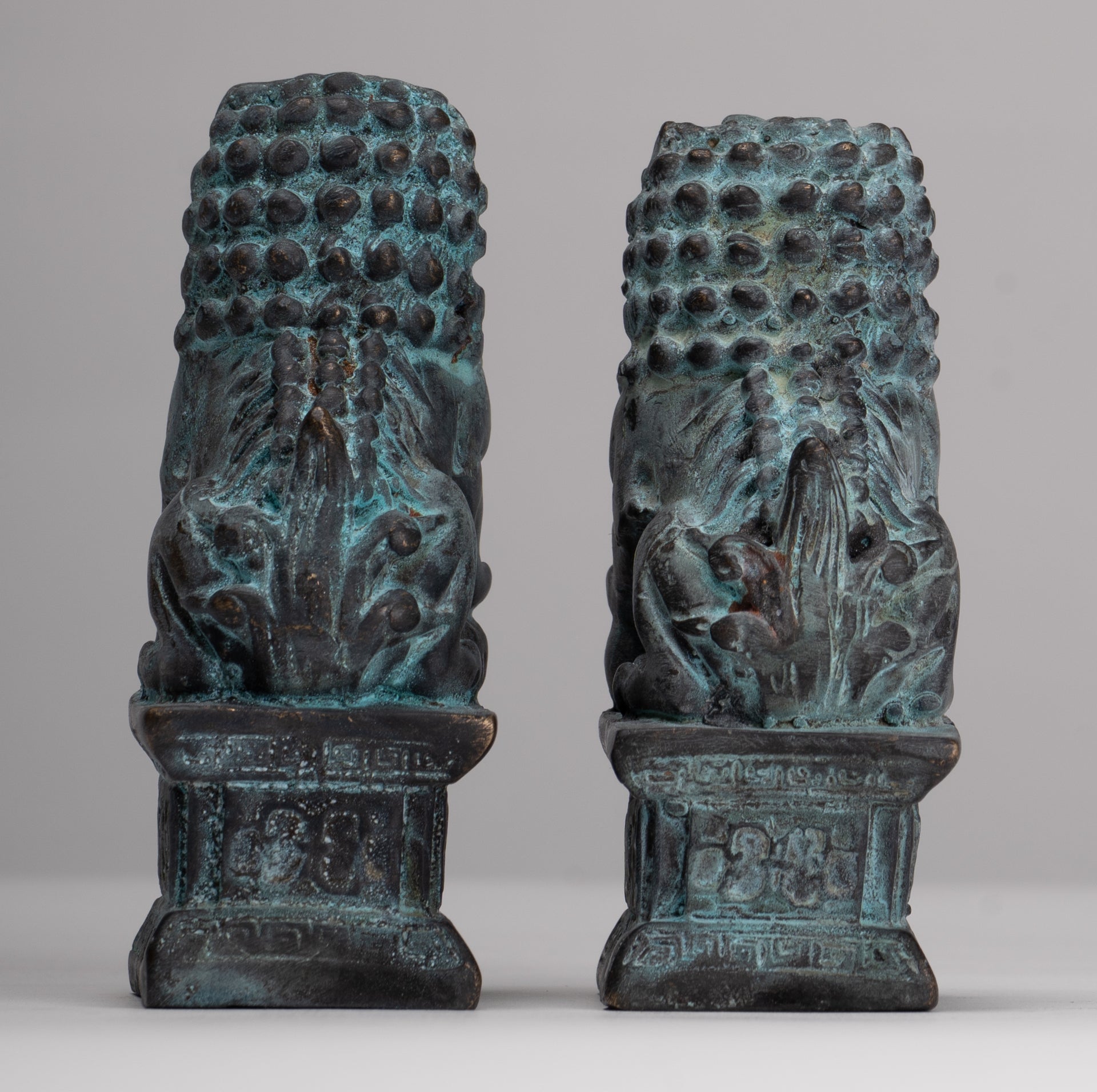 Antique Chinese Style Temple Guardian Lions Shishi Lions Foo Dogs Imperial Lions (Pair) - 10.5cm/4"