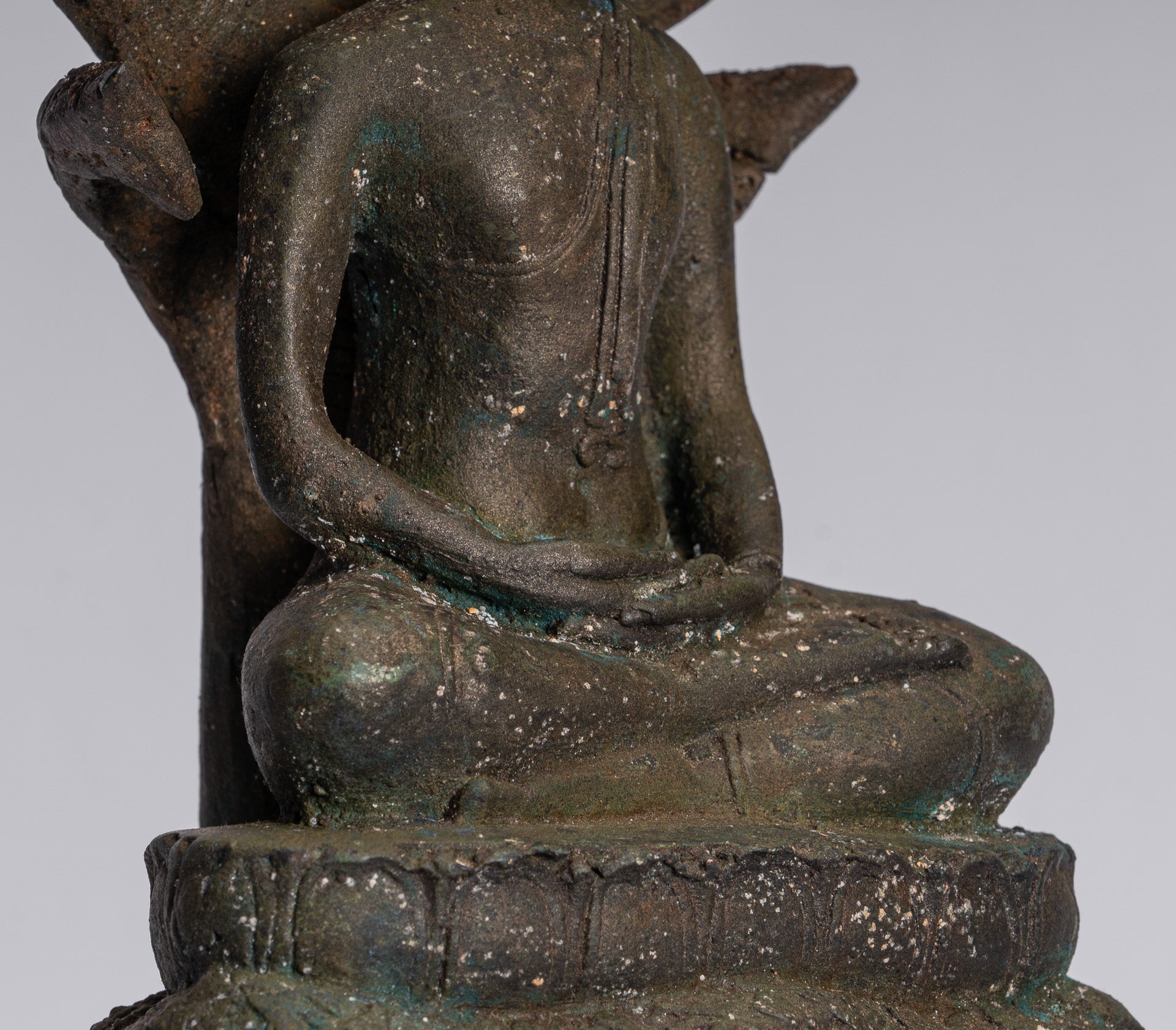 Statue Buddha - Bronzo antico sukhothai Bronzo meditante Naga Buddha Statua - 32 cm/13 "