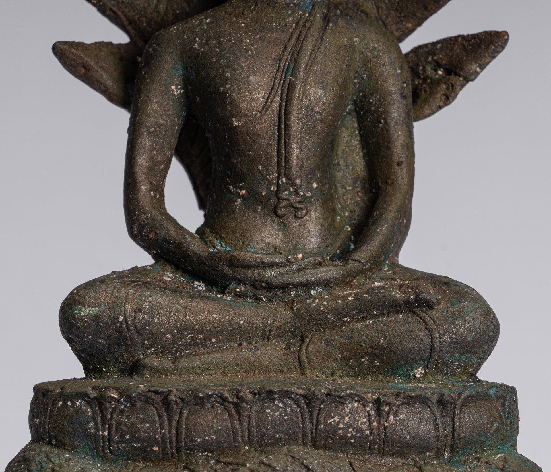 Statue Buddha - Bronzo antico sukhothai Bronzo meditante Naga Buddha Statua - 32 cm/13 "