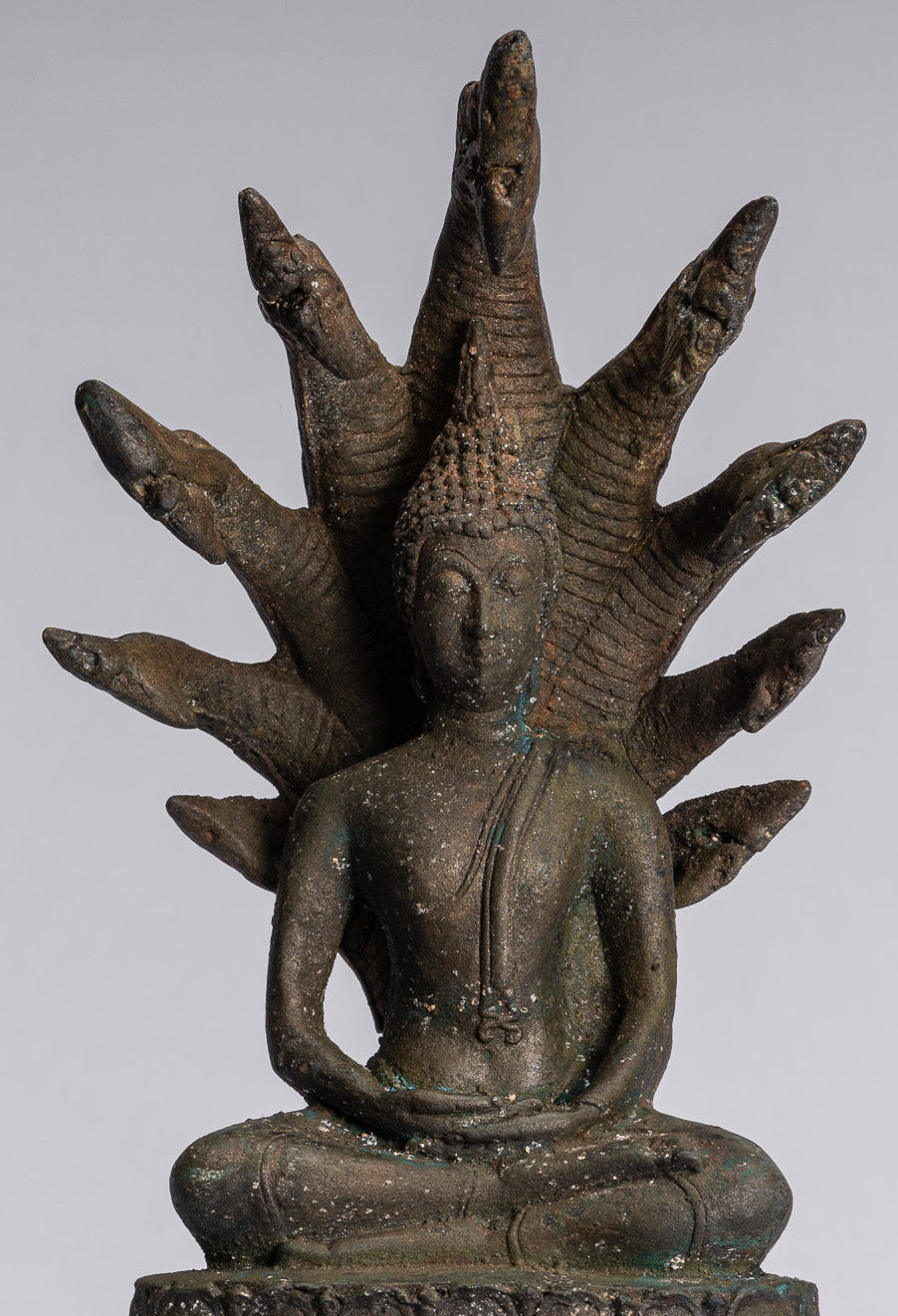 Statue Buddha - Bronzo antico sukhothai Bronzo meditante Naga Buddha Statua - 32 cm/13 "