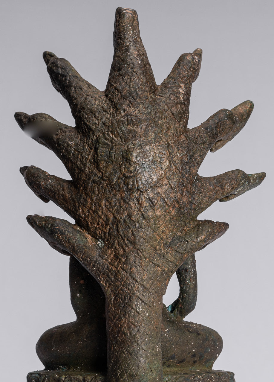 Statue Buddha - Bronzo antico sukhothai Bronzo meditante Naga Buddha Statua - 32 cm/13 "