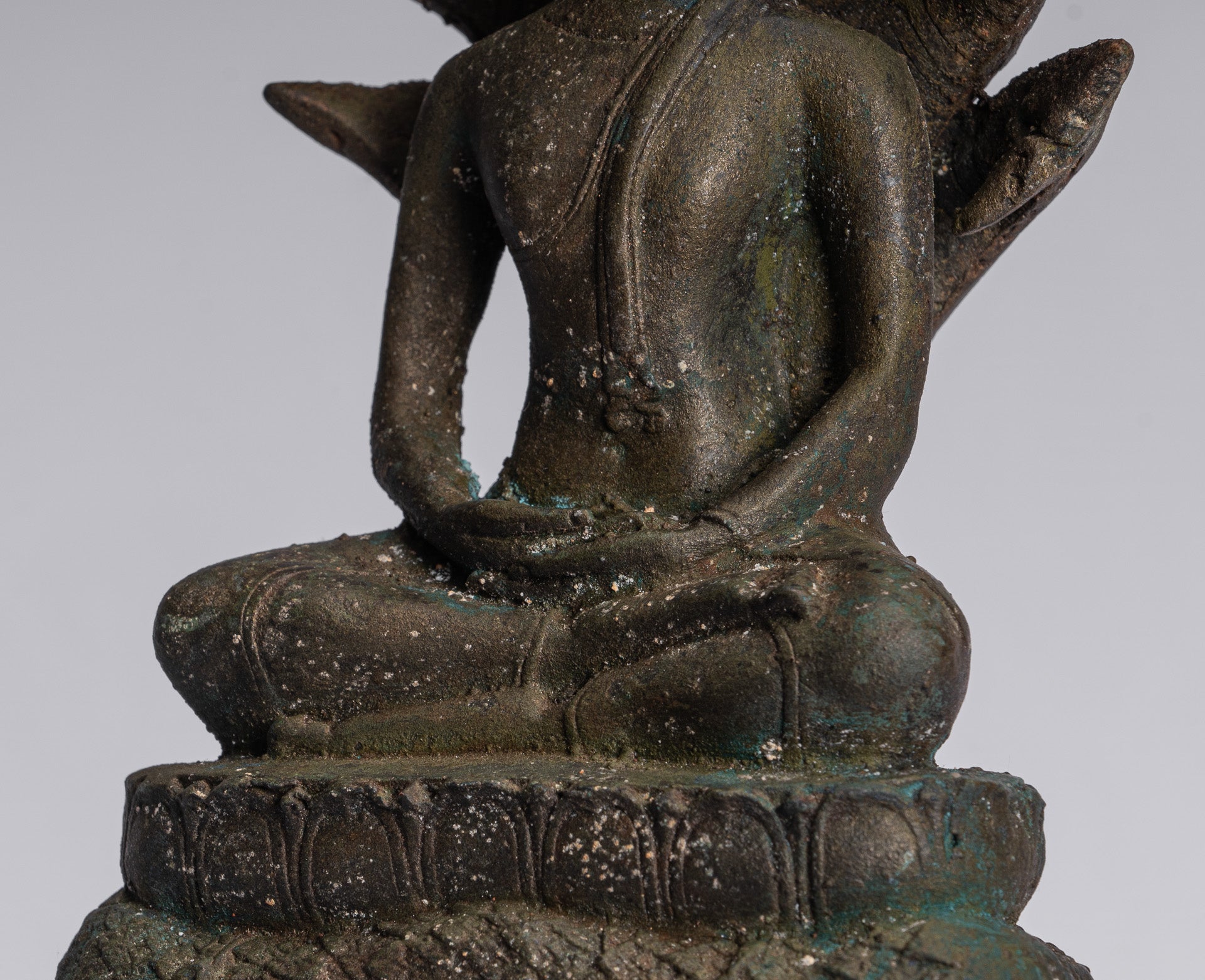 Statue Buddha - Bronzo antico sukhothai Bronzo meditante Naga Buddha Statua - 32 cm/13 "