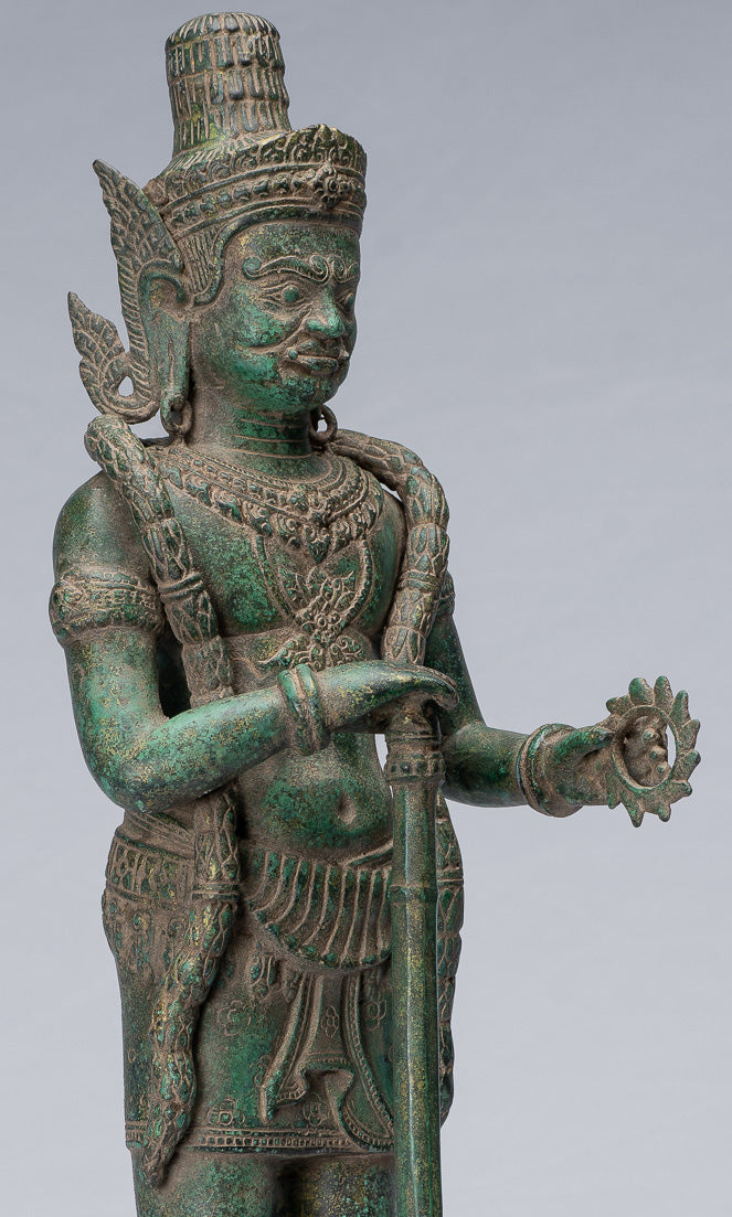 Estatua de Guardian - Antiguo Khmer Bronze Koh Ker Style Yaksha Temple Guardian - 55cm / 22 "
