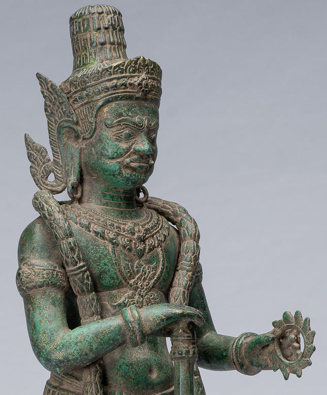Estatua de Guardian - Antiguo Khmer Bronze Koh Ker Style Yaksha Temple Guardian - 55cm / 22 "