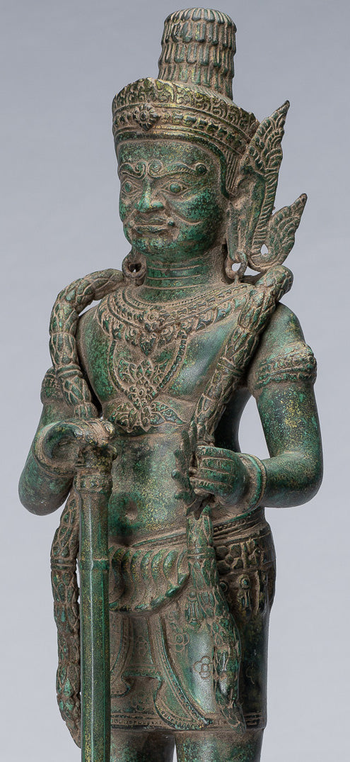 Estatua de Guardian - Antiguo Khmer Bronze Koh Ker Style Yaksha Temple Guardian - 55cm / 22 "