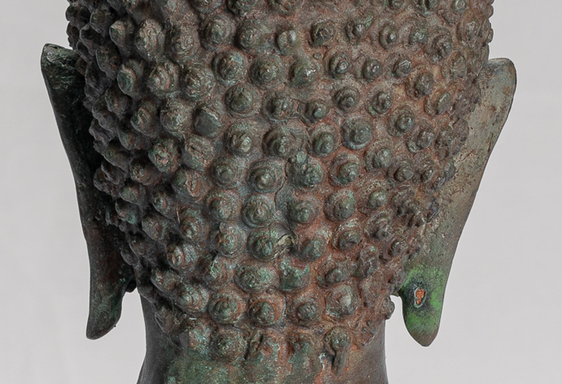 Buddha Head - Antique Thai Style Sukhothai Mounted Bronze Buddha Head - 29cm/12"