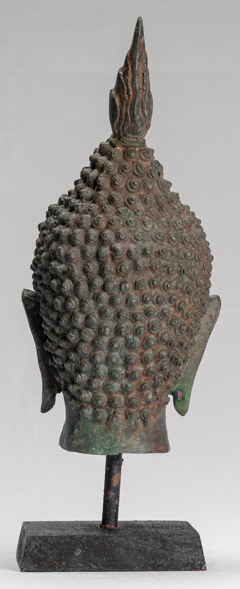 Buddha Head - Antique Thai Style Sukhothai Mounted Bronze Buddha Head - 29cm/12"
