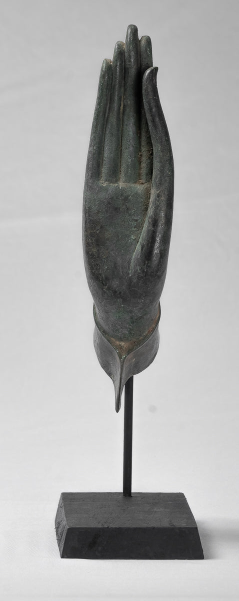 Mounted Antique Thai Style Southeast Asia Bronze Thai Protection Hand - 35cm/14"
