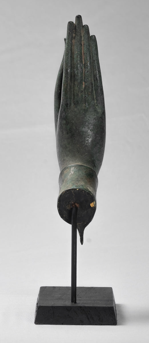 Mounted Antique Thai Style Southeast Asia Bronze Thai Protection Hand - 35cm/14"