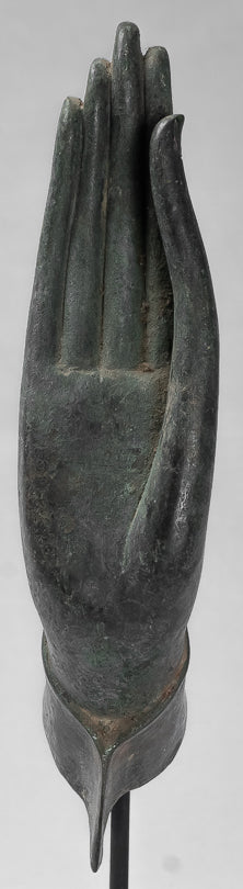 Mounted Antique Thai Style Southeast Asia Bronze Thai Protection Hand - 35cm/14"