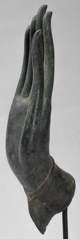 Mounted Antique Thai Style Southeast Asia Bronze Thai Protection Hand - 35cm/14"