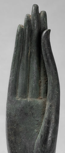 Mounted Antique Thai Style Southeast Asia Bronze Thai Protection Hand - 35cm/14"