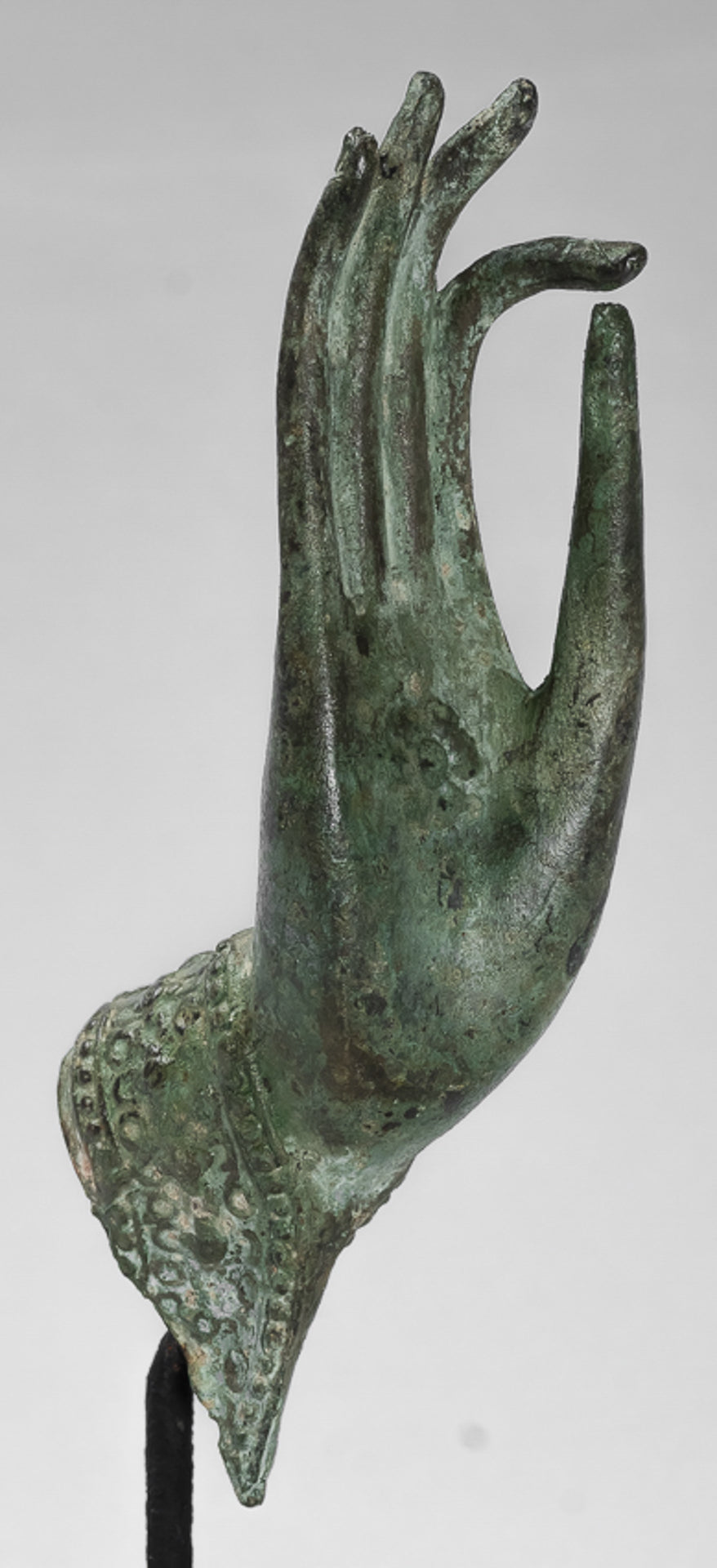 Mounted Antique Thai Style Southeast Asia Bronze Thai Teaching Hand - 23cm/9"