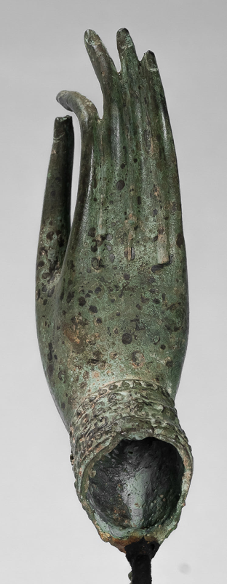 Mounted Antique Thai Style Southeast Asia Bronze Thai Teaching Hand - 23cm/9"