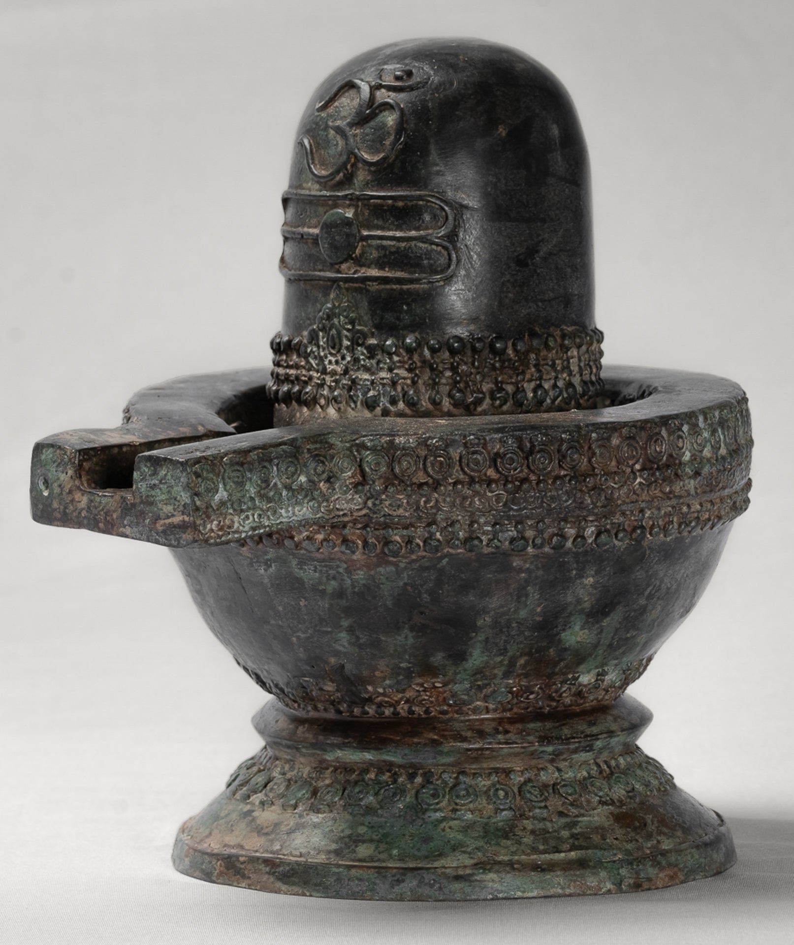 Linga - Antique Indian Style South Asia Bronze Shiva Linga / Lingnum & Yoni - 21cm/8"