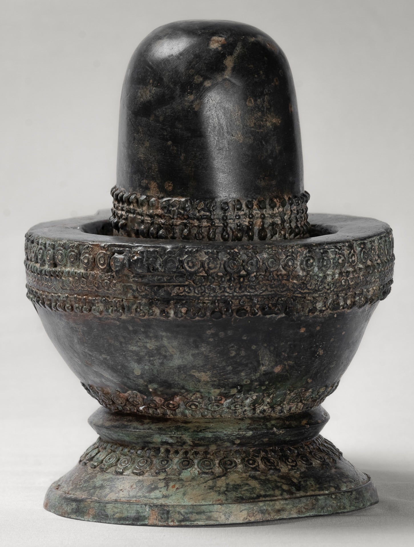 Linga - Antique Indian Style South Asia Bronze Shiva Linga / Lingnum & Yoni - 21cm/8"