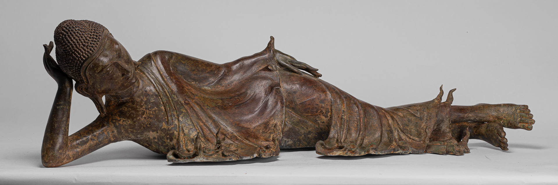 Buddha Statue - Antique Thai Style Bronze Sukhothai Reclining Nirvana Buddha Statue - 106cm/42"