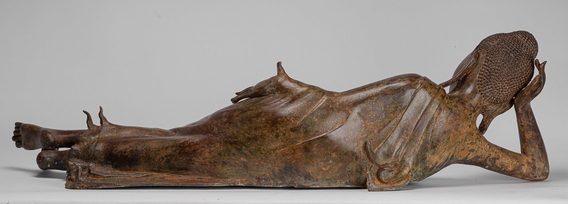 Buddha Statue - Antique Thai Style Bronze Sukhothai Reclining Nirvana Buddha Statue - 106cm/42"
