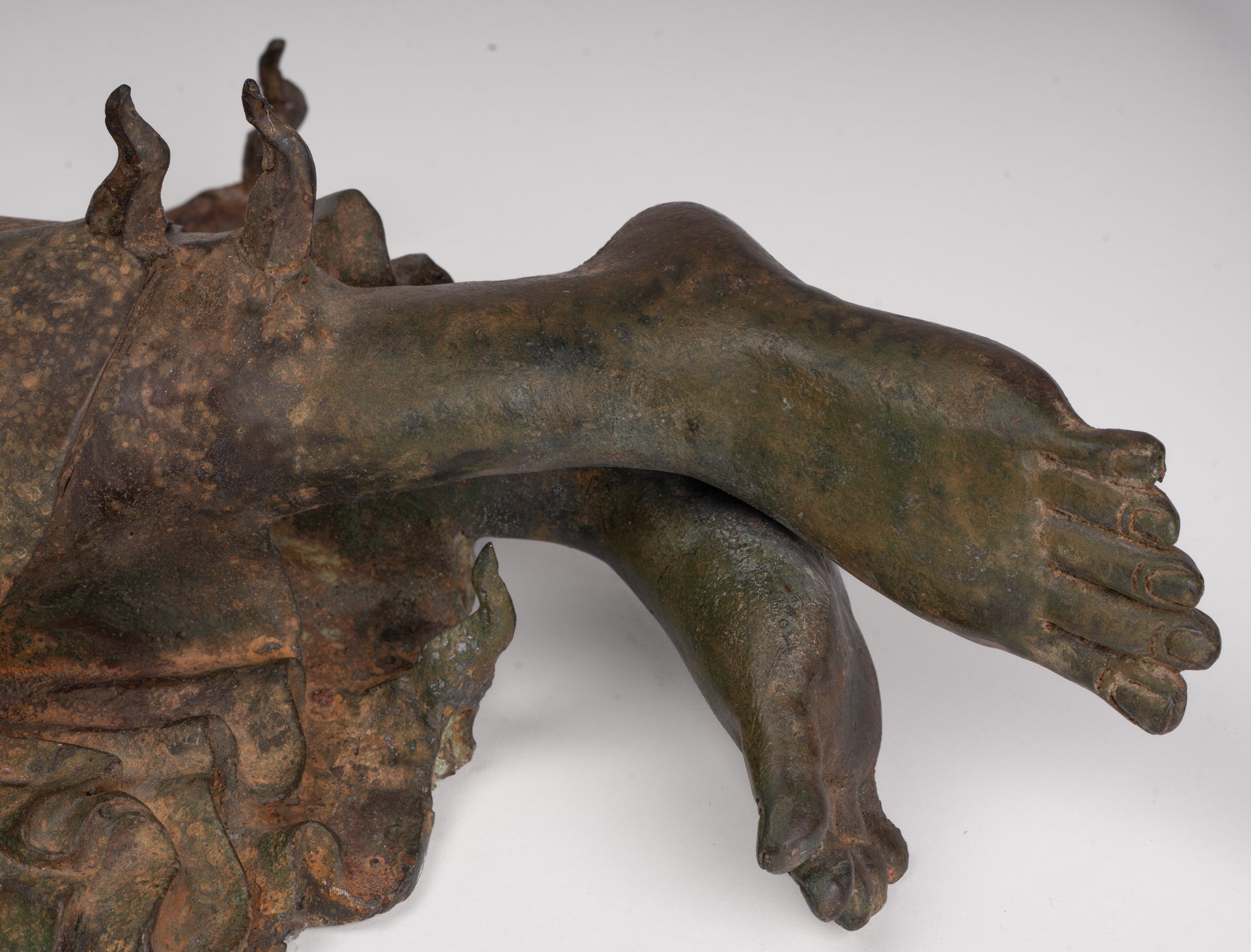 Antique Thai Style Bronze Sukhothai Reclining Nirvana Buddha Statue - 107cm/43"